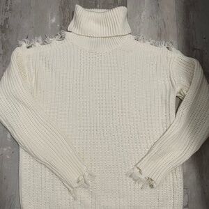 Distressed Cold Shoulder Sweater Size L